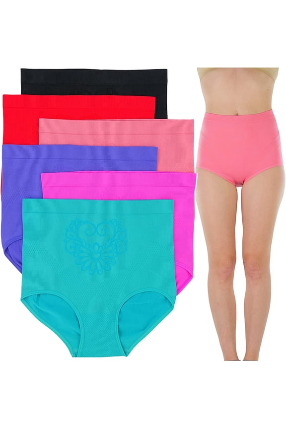 Women's 6 Pack High-Waist Compression Control Briefs - Plus Size 2X to 4X