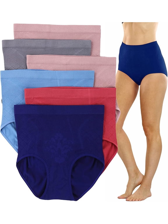Women's High-Waisted Compression Control Briefs, 6 Pack (Plus Size 2X-4X)