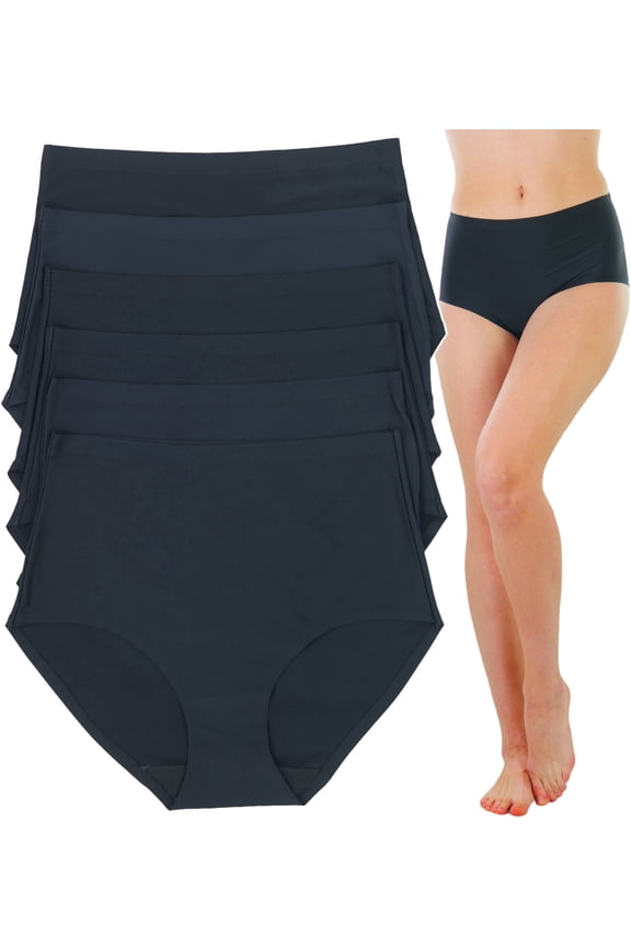 Women's 6 Pack High Waisted Seamless Basic Laser Cut Panties - Black - Medium