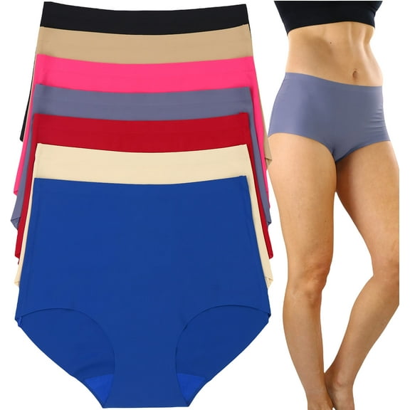 ToBeInStyle Women's 6 Pack High Waisted Seamless Basic Laser Cut Panties - Vibrant - Medium