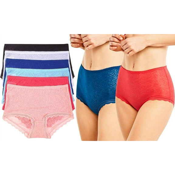 ToBeInStyle Women's 6-Pack Lovely Lace Mid Rise Ruffled Trim Hipster Panties - Floral Print Assortment - L