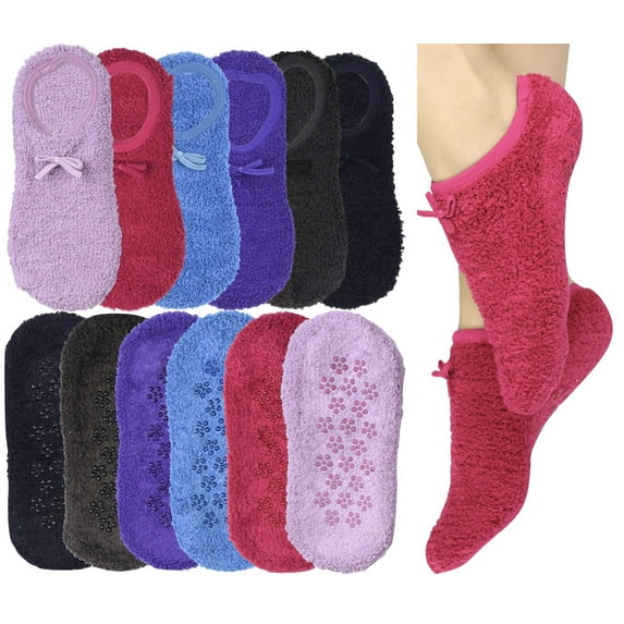 ToBeInStyle Comfy Cozy Soft Fluffy Aloe Women's Boat Socks with Slip-Resistant Bottoms - 6 Pack