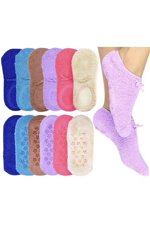 Comfy Soft Boat Socks with Slip-Resistant Bottoms - 6-Pack