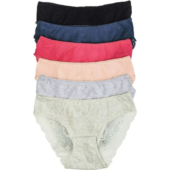 ToBeInStyle Women's 6 Pack Scallop Edge 2 Trim Cotton Bikini Panties - Small