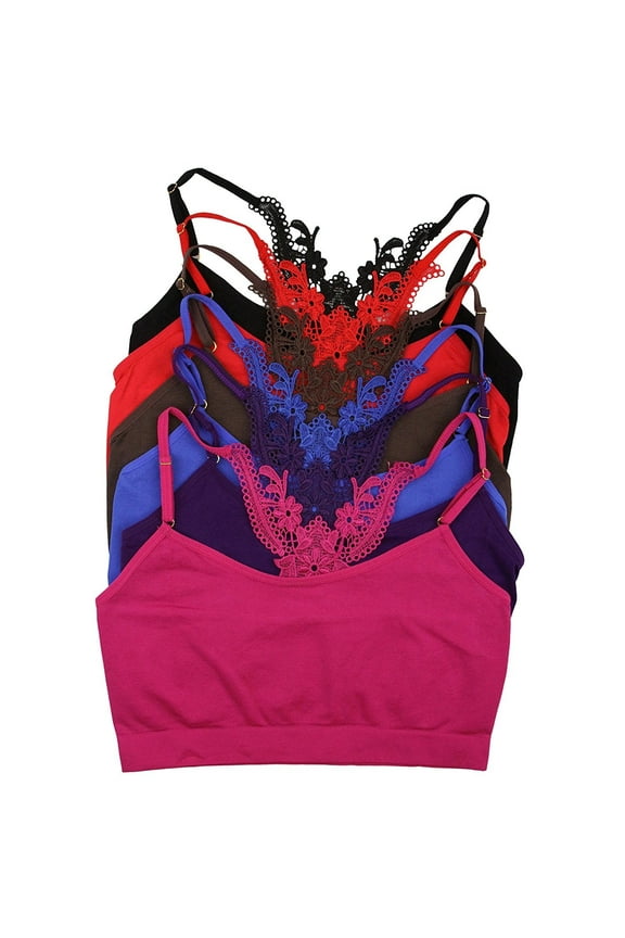 Women's 6 Pack Seamless Bralettes Floral Lace Back