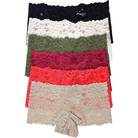 ToBeInStyle Women's 6 Pack Sheer Fancy Leaves Nylon Hipsters - Small