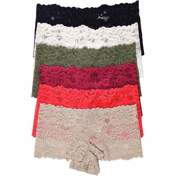 ToBeInStyle Women's 6 Pack Sheer Fancy Leaves Nylon Hipsters - Small