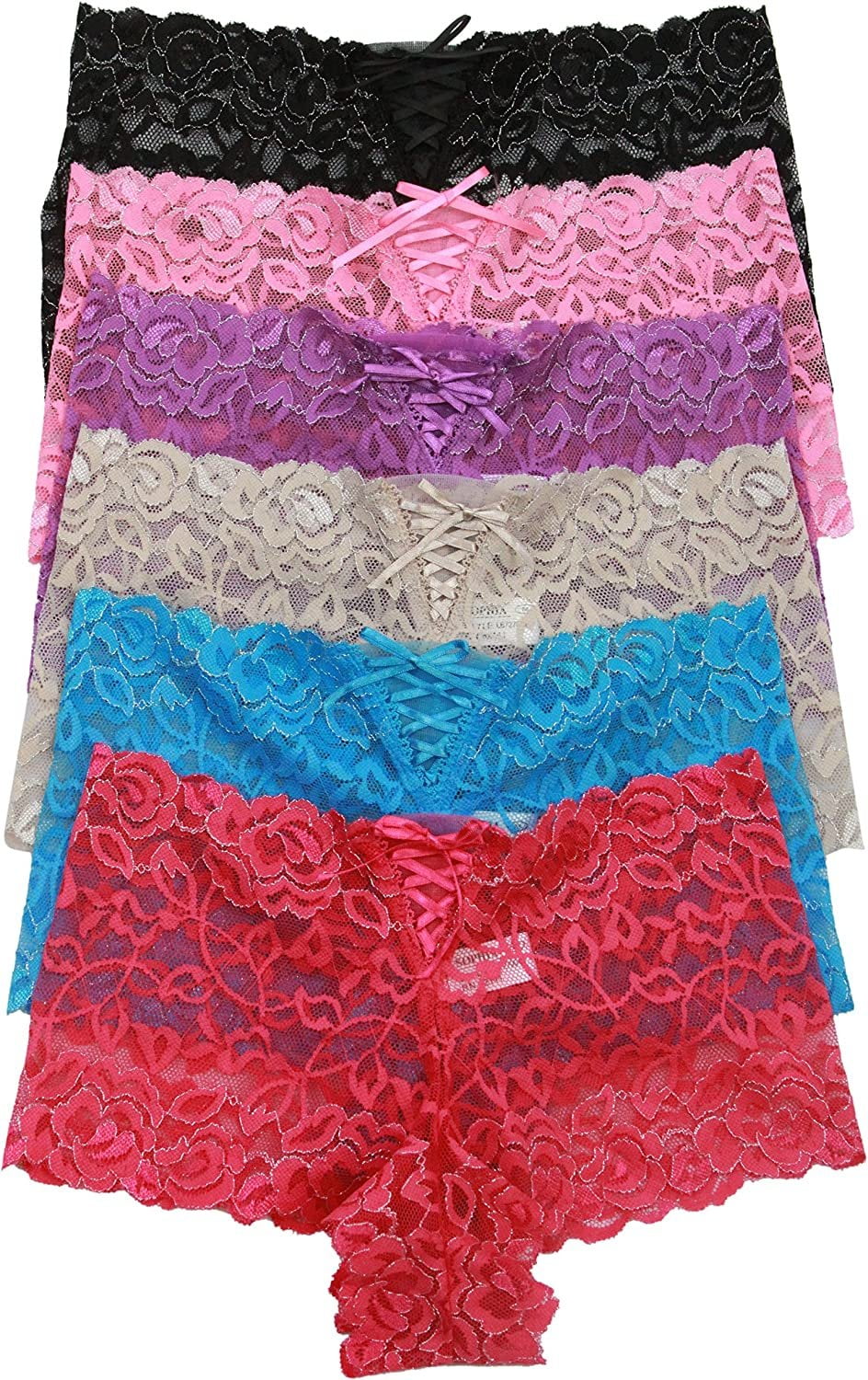 ToBeInStyle Women's 6 Pack Sheer Lace Cheeky Hipster Panties