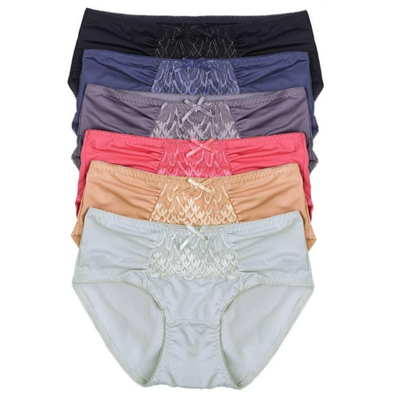 ToBeInStyle Women's 6-Pack Solid Ruffle Lace Sideseam Panties - S