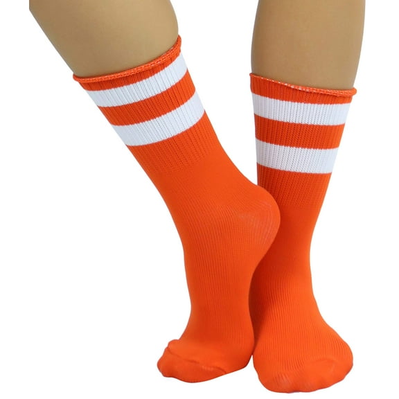 ToBeInStyle Women's Acrylic Ankle High w/ Striped Top Athletic Socks - Orange/White