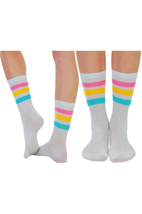 Women's Acrylic Ankle High w/ Striped Top Athletic Socks - Pride