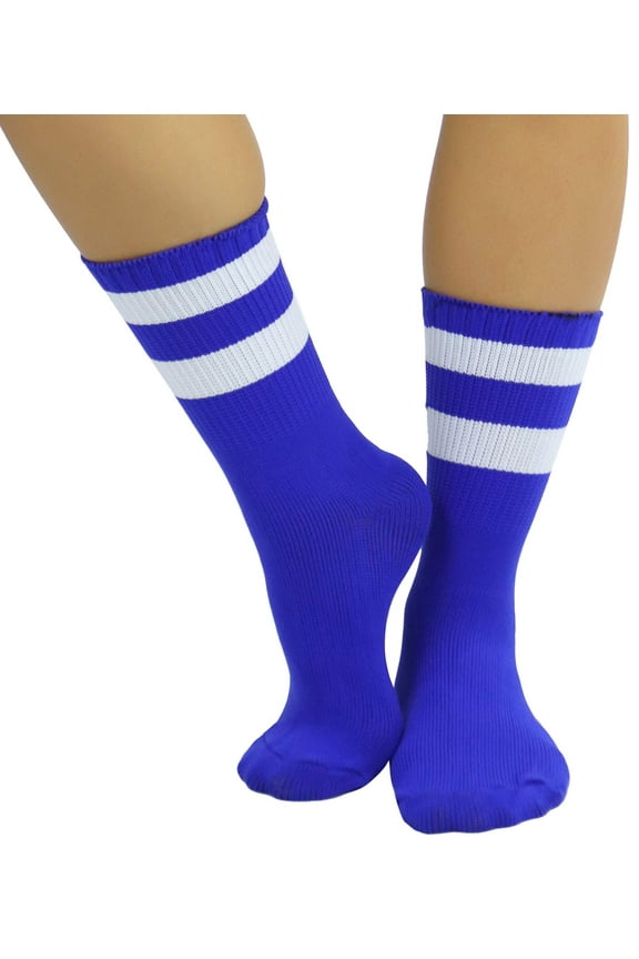 Women's Acrylic Ankle High w/ Striped Top Athletic Socks - Royal Blue/White
