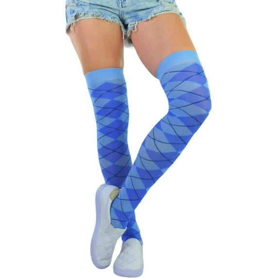 ToBeInStyle Women's Argyle Over the Knee Socks - Blue