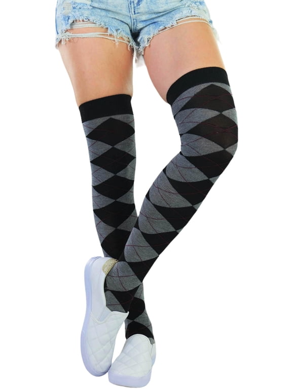 Women's Argyle Over the Knee Socks - Grey