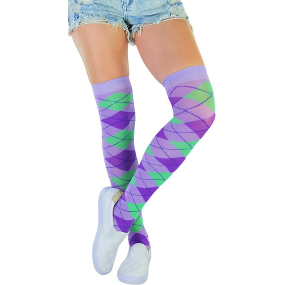 ToBeInStyle Women's Argyle Over the Knee Socks - Lavender
