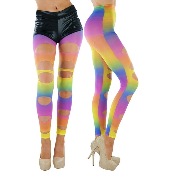 ToBeInStyle Women's Big Cut Out Rainbow Footless Tights