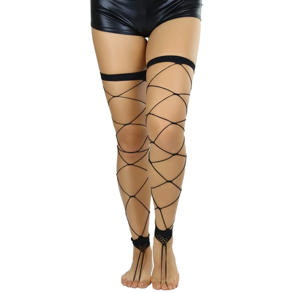 ToBeInStyle Women's Big Diamond Fishnet Footless Thigh High Stocking - Black