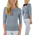 thumbnail image 1 of ToBeInStyle Women's Bow-Back 3/4 Sleeve Top with Side Shirring, 1 of 7