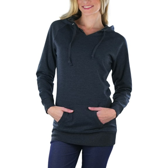 ToBeInStyle Women's Brushed Inner Fleece Long Hoodie - Charcoal - Medium