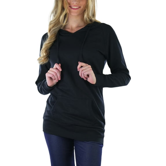 ToBeInStyle Women's Brushed Inner Fleece Long Hoodie - Heather Grey - Small