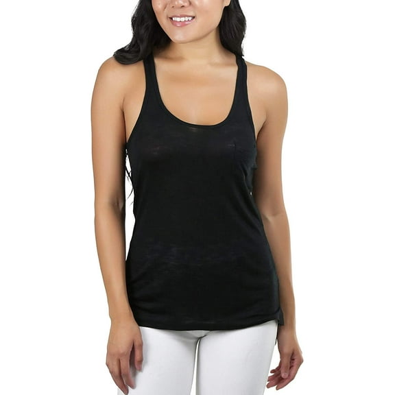 ToBeInStyle Women's Burnout Racerback Active Tank Top - Black with Pockets - Small