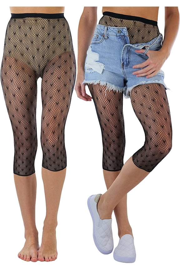 Women's Capri Footless Tights Micro Hearts Fishnet - One Size