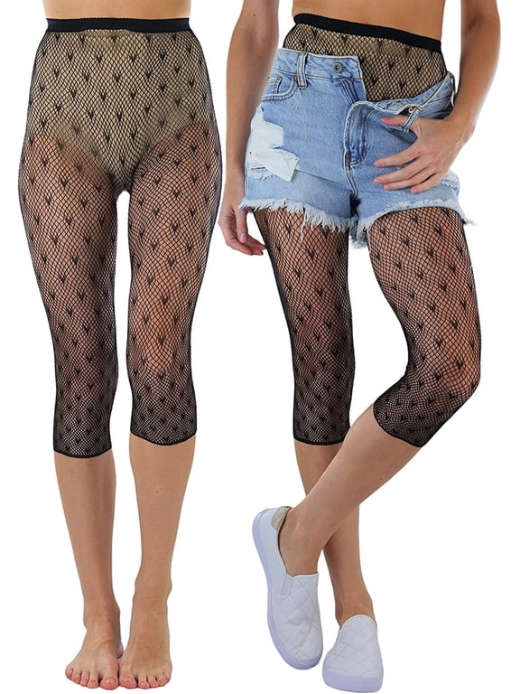 Women's Capri Footless Tights Micro Hearts Fishnet - One Size