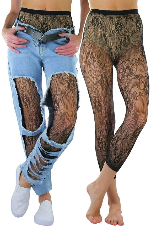 Women's Capri Footless Tights Roxanne Rose Fishnet - One Size