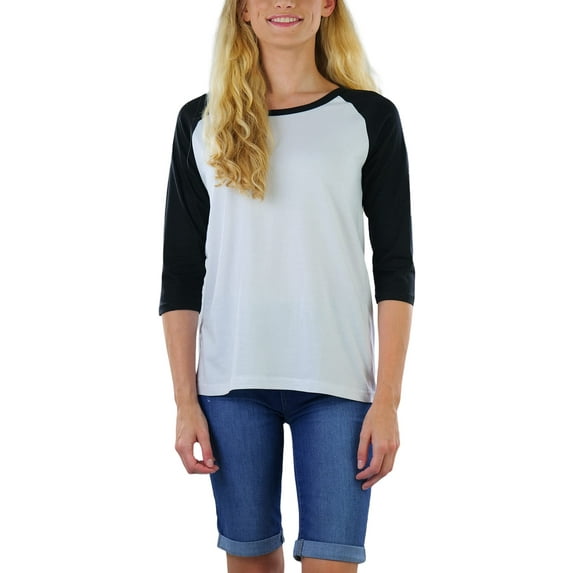ToBeInStyle Women's Classic Cotton Baseball T-Shirts - White/Black - Medium