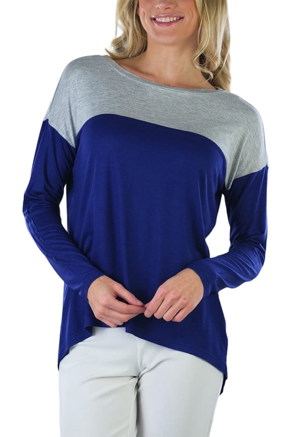 Women's Colorblock High-Low Top - Bright Navy/Heather Grey - Small