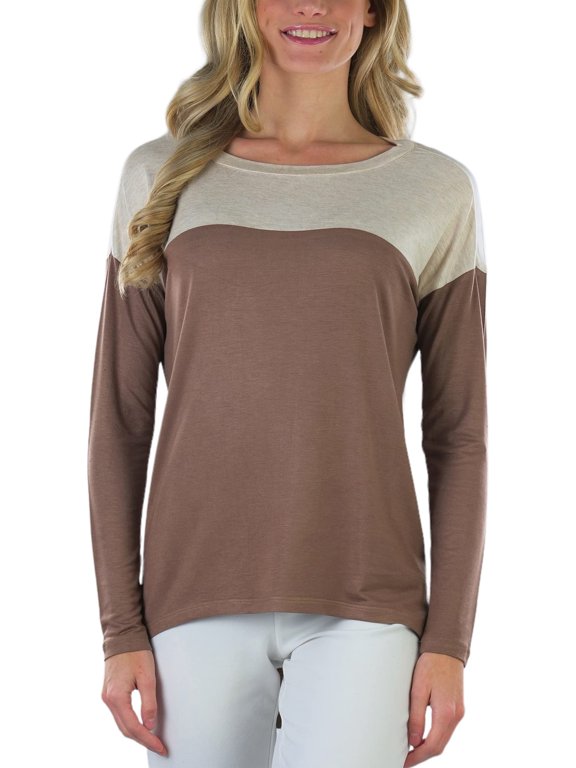 Women's Colorblock High-Low Top - Mocha/Heather Beige - Small