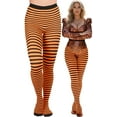 thumbnail image 1 of ToBeInStyle Women's Colorful Opaque Striped Tights Pantyhose Stocking Hosiery - Black/Neonorange - One Size Plus, 1 of 7