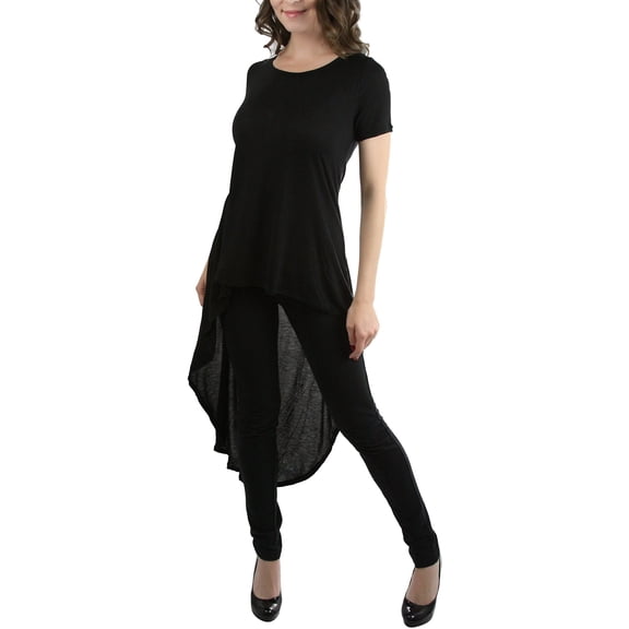 ToBeInStyle Women's Contemporary High-Low Longline S.S. Tee - Black - Small