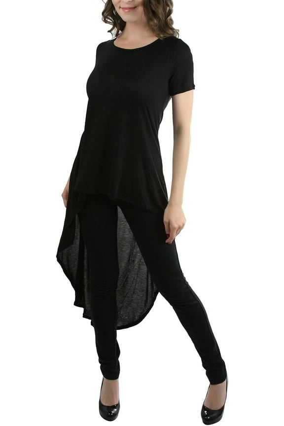 Women's Contemporary High-Low Longline S.S. Tee - Black - Small