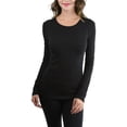 thumbnail image 1 of ToBeInStyle Women's Cotton-Blend Crew-Neck Staple Top with Long Sleeves, 1 of 3