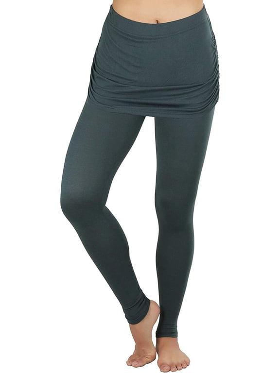 Women's Cotton-Blend Shirred Sides Skirted Buttery Soft Leggings