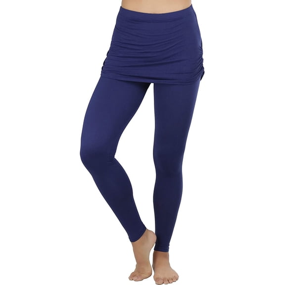 ToBeInStyle Women's Cotton-Blend Shirred Sides Skirted Buttery Soft Leggings