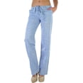 thumbnail image 1 of ToBeInStyle Women's Cozy Linen-Cotton Blend Heather Dye Pants - Blue - Small, 1 of 7