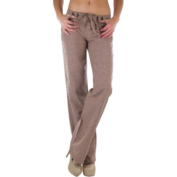 ToBeInStyle Women's Cozy Linen-Cotton Blend Heather Dye Pants - Mocha - Medium