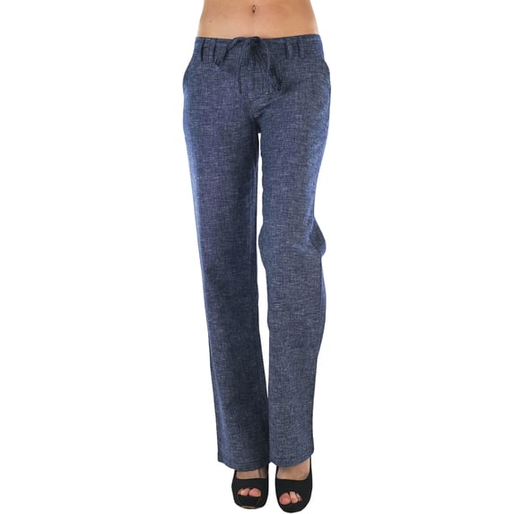 ToBeInStyle Women's Cozy Linen-Cotton Blend Heather Dye Pants - Navy - Small