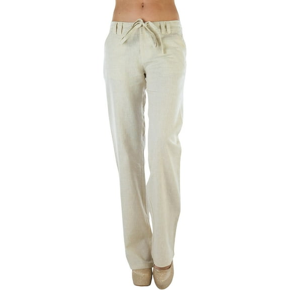 ToBeInStyle Women's Cozy Linen-Cotton Blend Heather Dye Pants - Taupe - Small