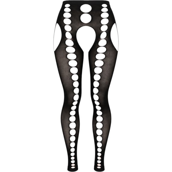 ToBeInStyle Women's Crotchless Footless Tights with Circle Cut Outs - Black - One Size