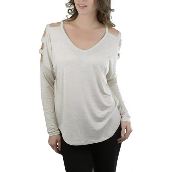 ToBeInStyle Women's Cutout Shoulders and V-Neck Long Sleeve Top