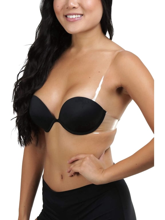 Women's Deep Plunge Convertible V Bra w/ Clear Straps - Black - 34D