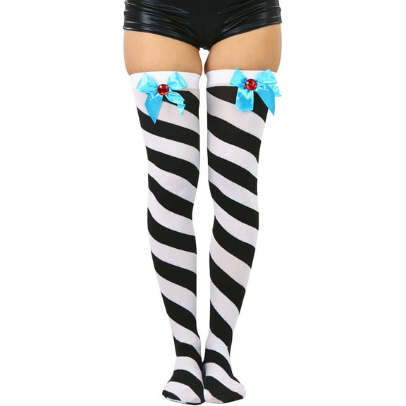 ToBeInStyle Women's Diagonal Striped w/ Bow Thigh High - As Shown - One Size