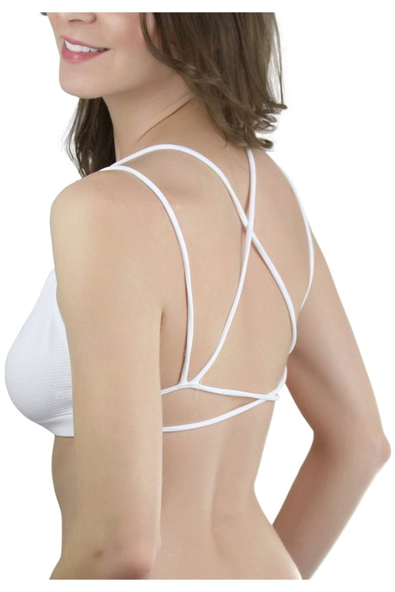 Women's Double Cross Strappy Back Bralette WHT_XS/S