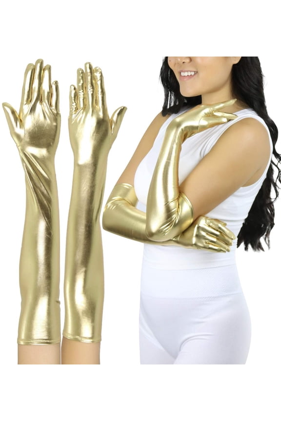 Women's Extra Long Metallic Gloves - Gold