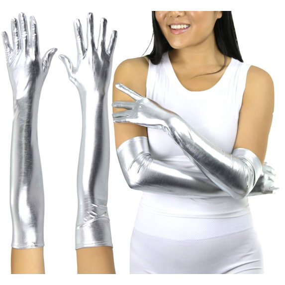 ToBeInStyle Women's Extra Long Metallic Gloves - Silver