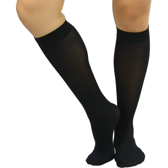 ToBeInStyle Women's Fashion Opaque Nylon Knee High Socks - Black