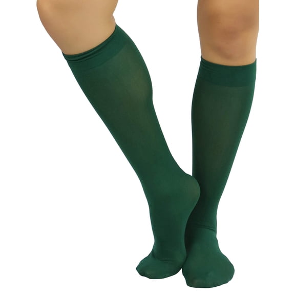 ToBeInStyle Women's Fashion Opaque Nylon Knee High Socks - Hunter Green